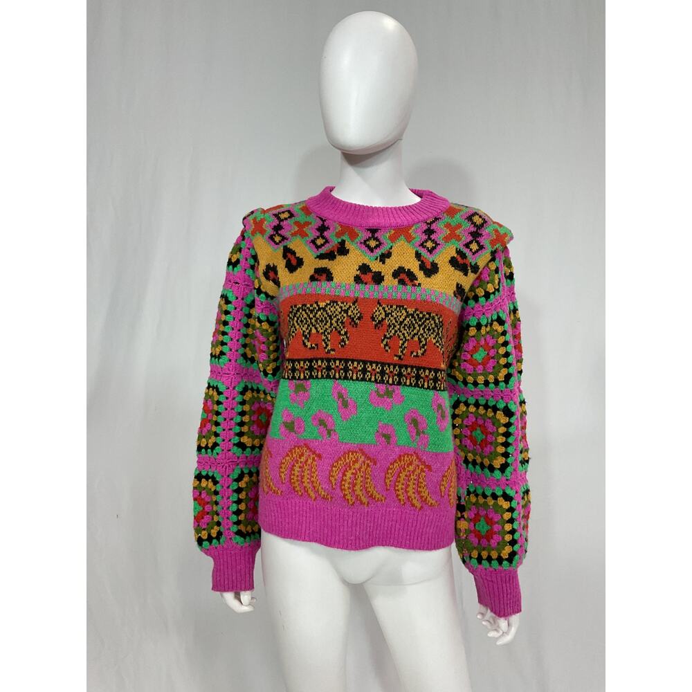 Farm Rio Bright Pink 'Leopards Ainika' Sweater Size XS - Picture 2 of 5